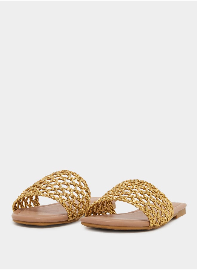 Styli Woven Design Open Toe Flat Sandals  - Image 2