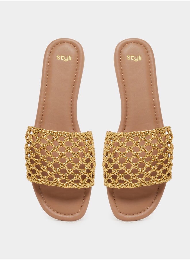 Styli Woven Design Open Toe Flat Sandals  - Image 5