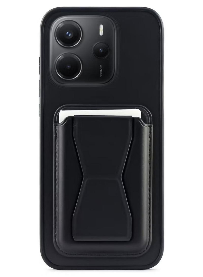 غطاء خلفي من الجلد مع محفظة بطاقات، جراب قابل للطي مقاوم للصدمات متوافق مع هاتف Xiaomi Redmi note 14 4G (ليس 5G) (أسود)