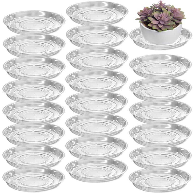 Planterhoma 20 Packs 18" Extra-Large Clear Plant Saucers for Indoor Outdoor Use Heavy Duty Plastic Plant Trays for Planter Bulk Flower Pot Drip Trays to Catch Water, 4 to 20 Inch - Image 1
