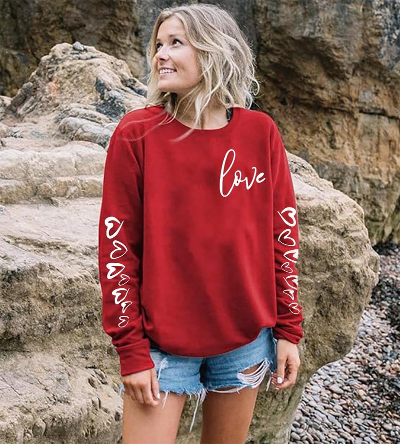 YALUCOR Valentines Day Sweatshirts for Women Valentine Sweatshirt Love Heart Graphic Pullover Tops Casual Tops - Image 2