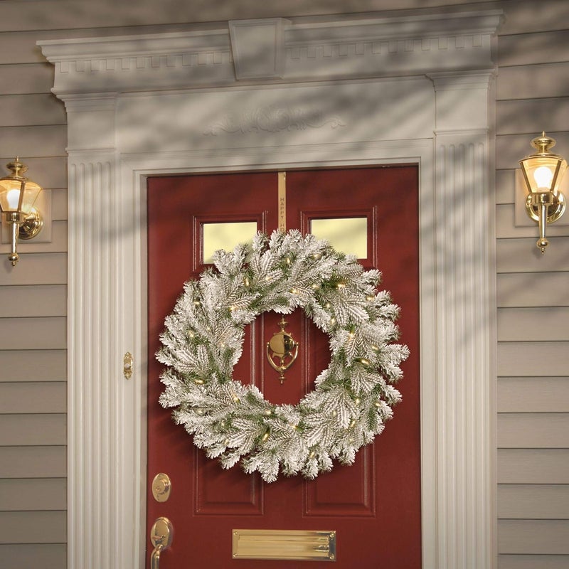 National Tree Company National Tree 30 Inch Feel Real Snowy Sheffield Spruce Wreath with 100 Battery Operated Warm White LED Lights with Timer PESL330030WB - Image 3