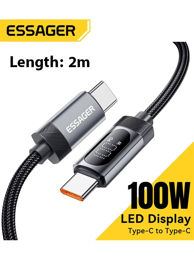 ESSAGER Digital Display Data Cable, Nylon Braided Smart Charging Cable, 100W Fast Charging & Real-Time Monitor, USB Cable with Screen for Laptop Tablet Phone(Grey, 2m) - Image 1