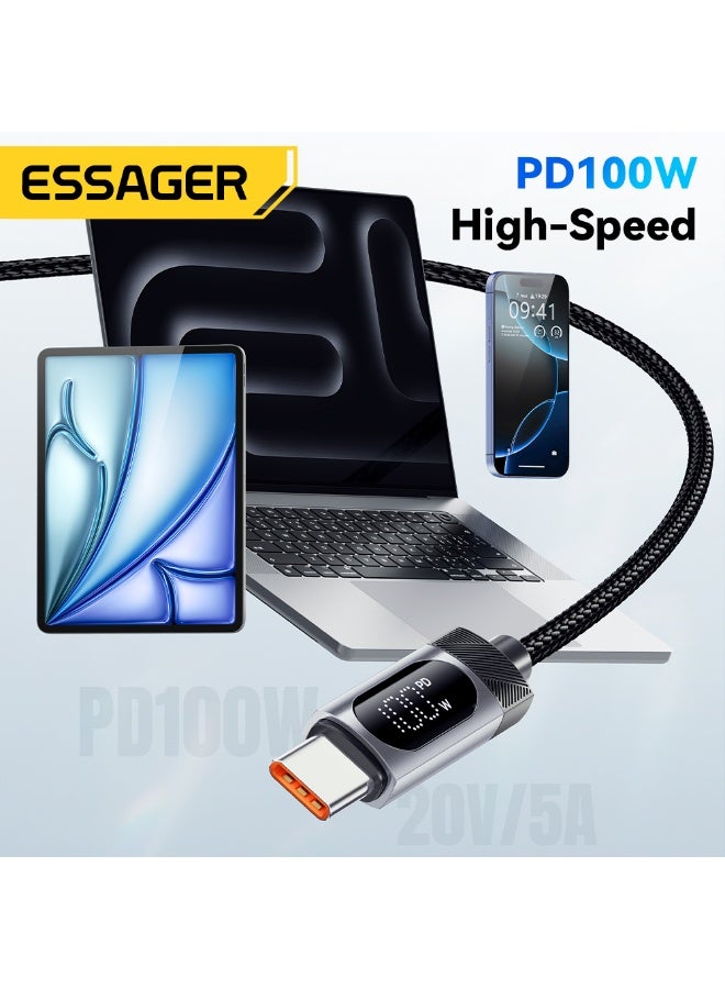 ESSAGER Digital Display Data Cable, Nylon Braided Smart Charging Cable, 100W Fast Charging & Real-Time Monitor, USB Cable with Screen for Laptop Tablet Phone(Grey, 2m) - Image 3