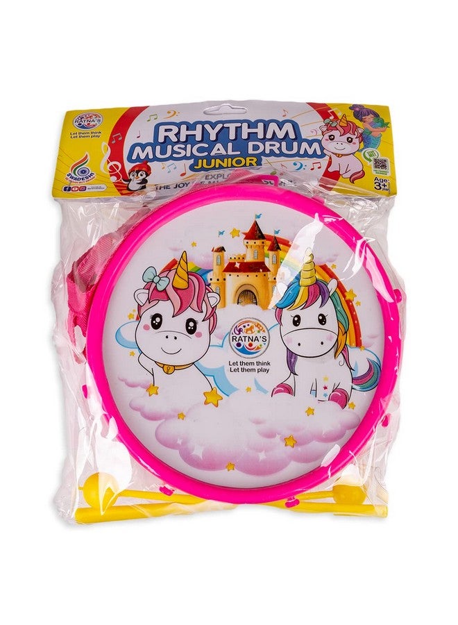 راتاناز مجموعة طبول موسيقية للأطفال الصغار من راتنا ريذم، مطبوعة بطبعة وحيد القرن، مع عودين وحزام تعليق للأطفال الصغار - Image 5