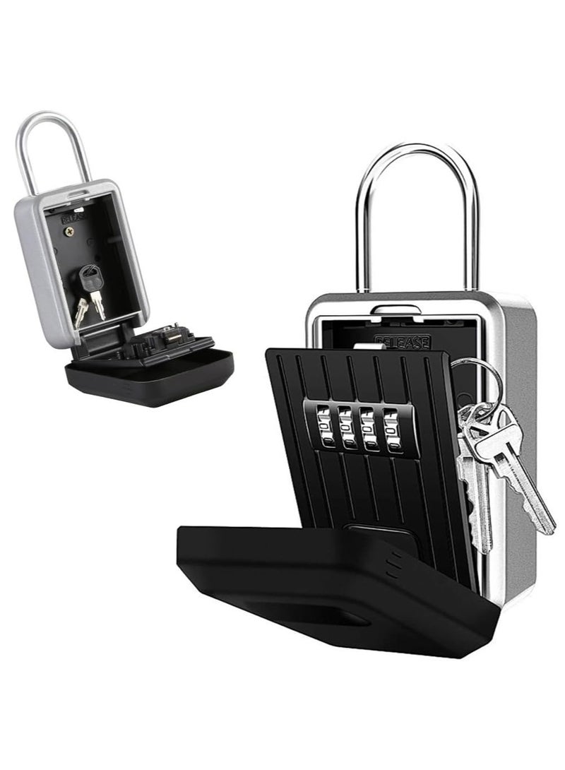 Rubik Key Storage Padlock Safe Box with 4 Digits Combination Lock & Removable Shackle, Wall Mounted & Door Handle Hang for Home Office Shop Warehouse Garage - Image 1