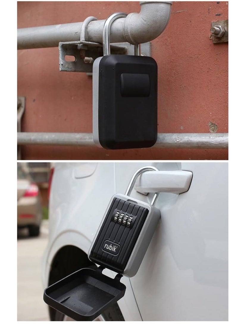 Rubik Key Storage Padlock Safe Box with 4 Digits Combination Lock & Removable Shackle, Wall Mounted & Door Handle Hang for Home Office Shop Warehouse Garage - Image 2