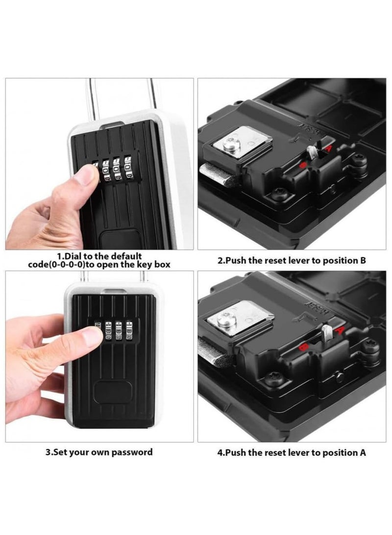 Rubik Key Storage Padlock Safe Box with 4 Digits Combination Lock & Removable Shackle, Wall Mounted & Door Handle Hang for Home Office Shop Warehouse Garage - Image 3