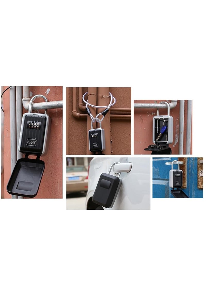 Rubik Key Storage Padlock Safe Box with 4 Digits Combination Lock & Removable Shackle, Wall Mounted & Door Handle Hang for Home Office Shop Warehouse Garage - Image 4