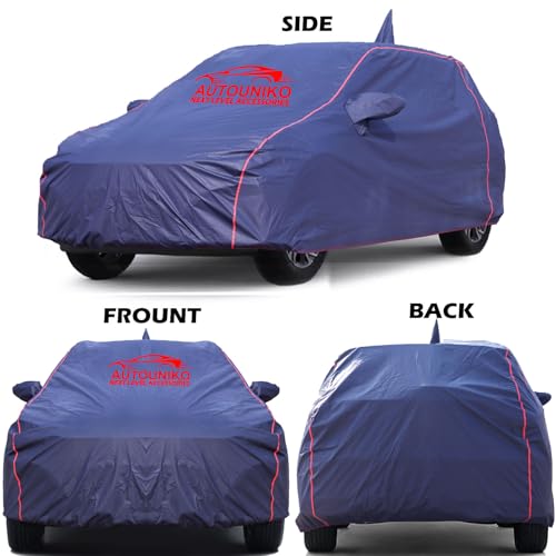 AUTOUNIKO Waterproof Car Body Cover For New Maruti Suzuki Dzire With Mirror And Antenna Pocket And Soft Cotton Lining (Full Bottom Elastic Triple Stitched) (Dark Blue With Red Piping) - Image 3