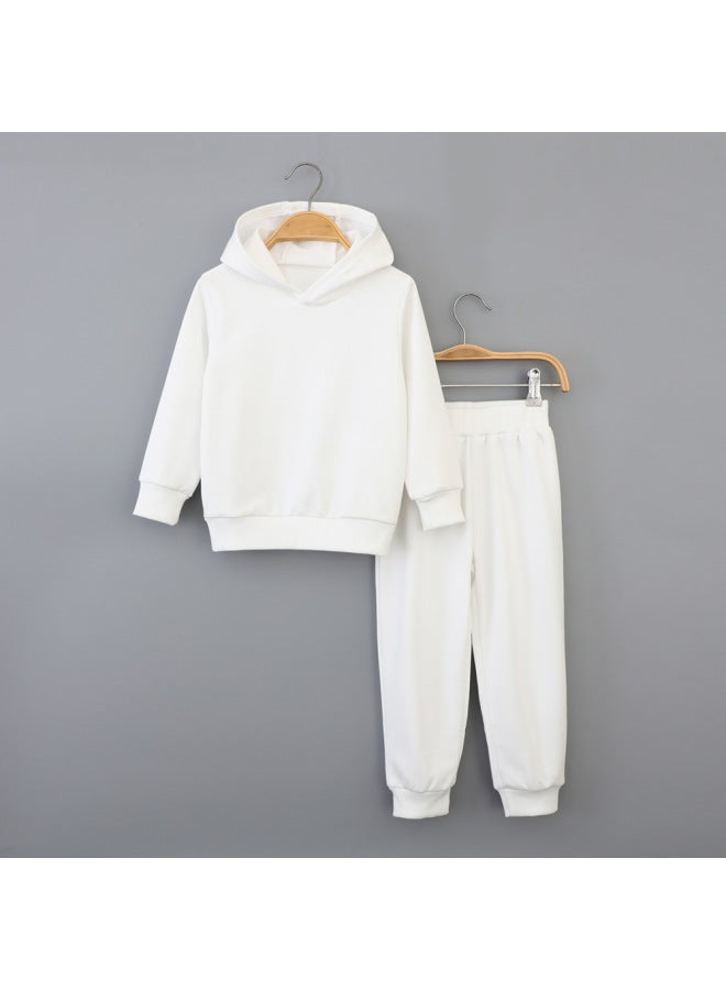 Little Bitty Autumn And Winter Children's New Solid Color Long Sleeved Long Pants Sweatshirt Set, Casual Hooded Pullover - Image 1