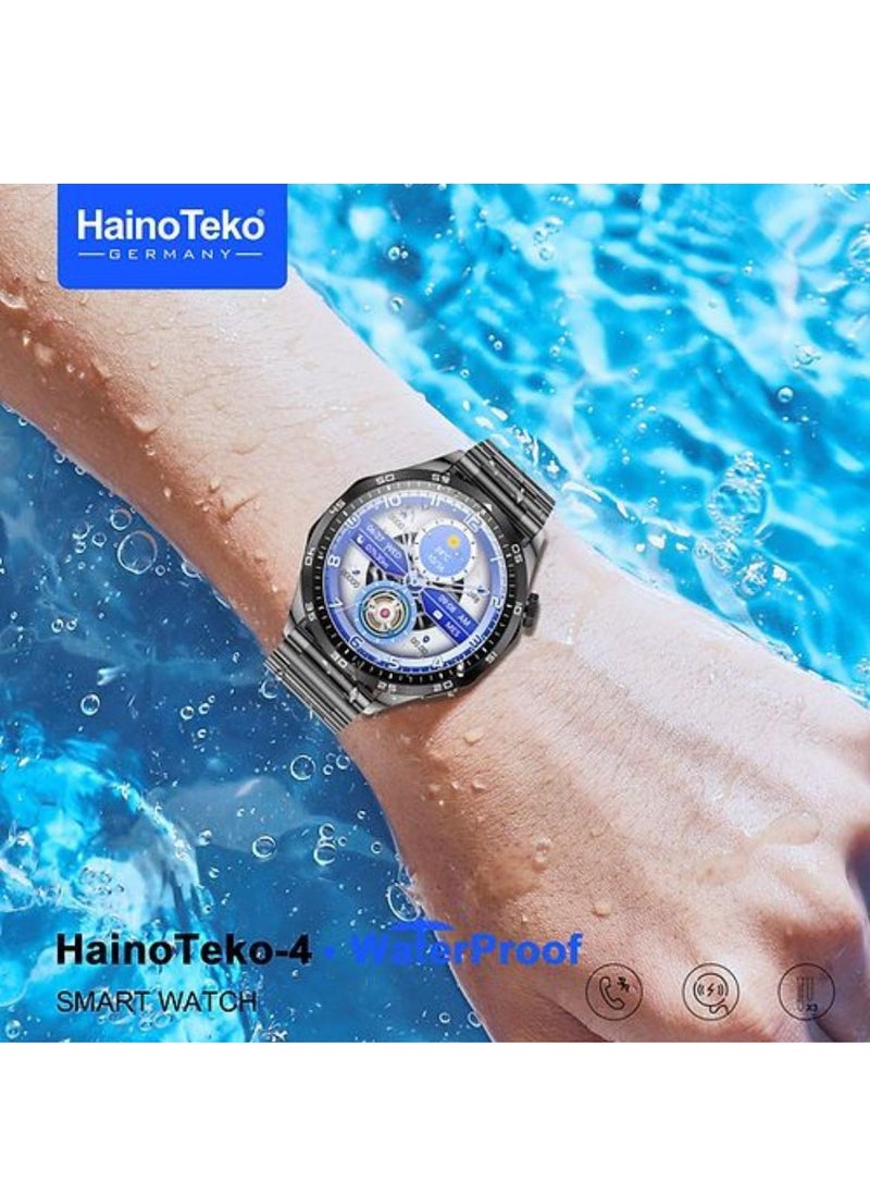 هينو تيكو - ساعة GT4 الذكية بشاشة AMOLED دائرية مع أحزمة وشاحن لاسلكي باللون الفضي - Image 1