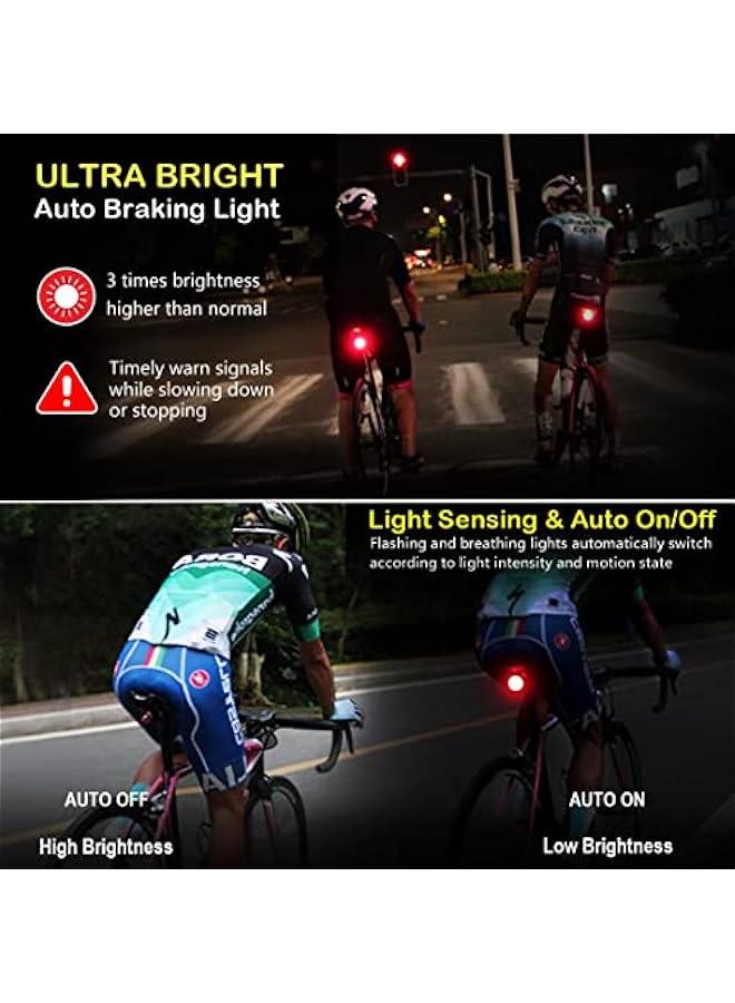 Arabest Smart Bike Tail Light: Auto On/Off Flashing Lights Red Back Led Warning Flashlight Easy Mount Cycling Safety Brake Taillight USB Rechargeable Ultra Bright Light Sensing Bicycle Rear Light - Image 3