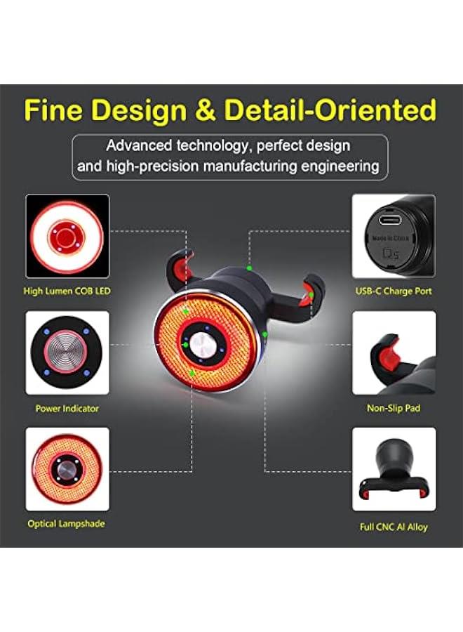 Arabest Smart Bike Tail Light: Auto On/Off Flashing Lights Red Back Led Warning Flashlight Easy Mount Cycling Safety Brake Taillight USB Rechargeable Ultra Bright Light Sensing Bicycle Rear Light - Image 5