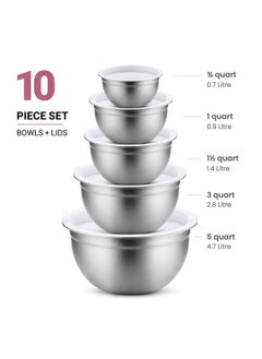 FINEDINE FineDine Stainless Steel Mixing Bowls Set with Lids, Home Kitchen Cooking Essentials Household Must Haves for Baking, 5 Pieces  - Image 2