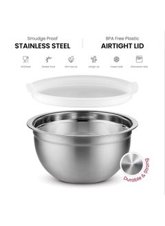 FINEDINE FineDine Stainless Steel Mixing Bowls Set with Lids, Home Kitchen Cooking Essentials Household Must Haves for Baking, 5 Pieces  - Image 3