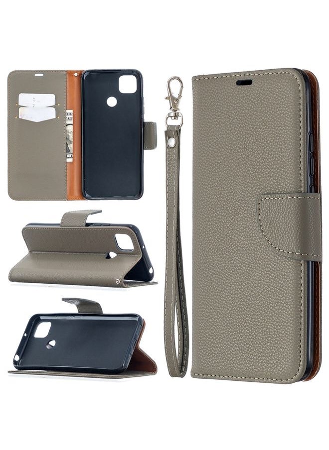HuHa Case Cover For Xiaomi Redmi 9C Litchi Texture Pure Color Horizontal Flip PU Leather Case with Holder & Card Slots & Wallet & Lanyard Gray 
