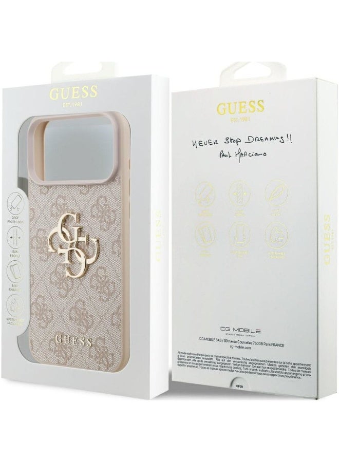 جس جراب Guess Hardcase 4G Big Metal Logo لهاتف iPhone 17 Pro Max، وردي - Image 1