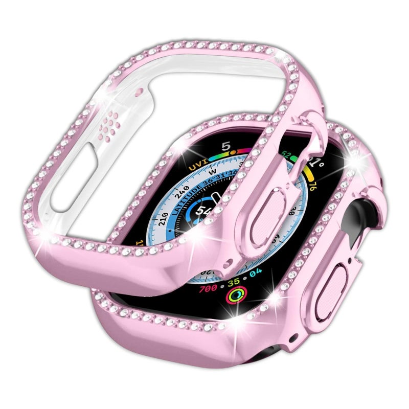 Cover Smart Watch Ultra 2.20 Case for Women, Hard PC Frame without Screen Protector, Crystal Diamonds Shell Ultra Slim Protective for iWatch Ultra 49mm (Cover Pink) - Image 1
