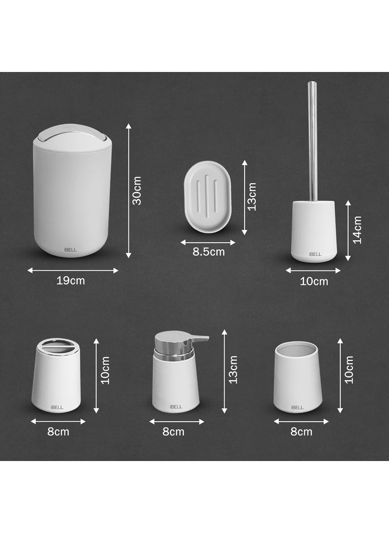 iBELL iBELL 6-Piece Plastic Bathroom Accessories Set – Includes Toothbrush Holder, Toothbrush Cup, Soap Dispenser, Soap Dish, Toilet Brush Holder, and Trash Can, White  - Image 5