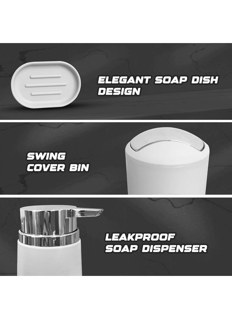 iBELL iBELL 6-Piece Plastic Bathroom Accessories Set – Includes Toothbrush Holder, Toothbrush Cup, Soap Dispenser, Soap Dish, Toilet Brush Holder, and Trash Can, White  - Image 4