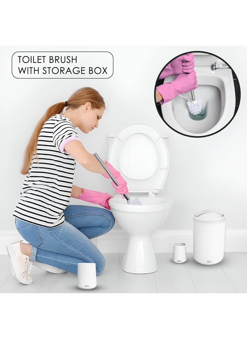 iBELL iBELL 6-Piece Plastic Bathroom Accessories Set – Includes Toothbrush Holder, Toothbrush Cup, Soap Dispenser, Soap Dish, Toilet Brush Holder, and Trash Can, White  - Image 3