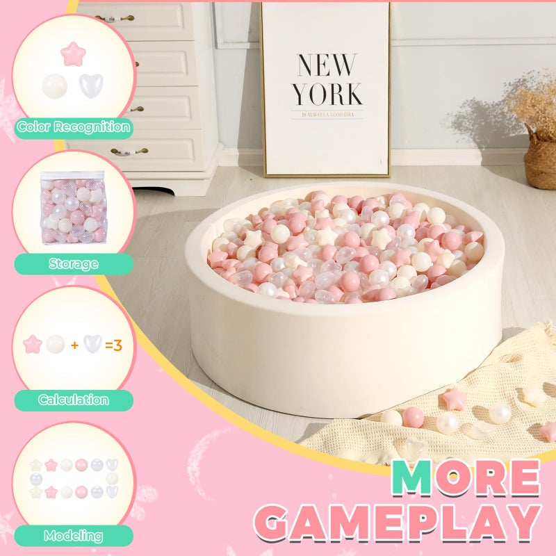 TRENDPLAY Ball Pit Balls Star and Heart Shapes for Toddlers - 200 Count Plastic Balls for Ball Pit Fun and Play, Pink Balls for Ball Pits - Image 5