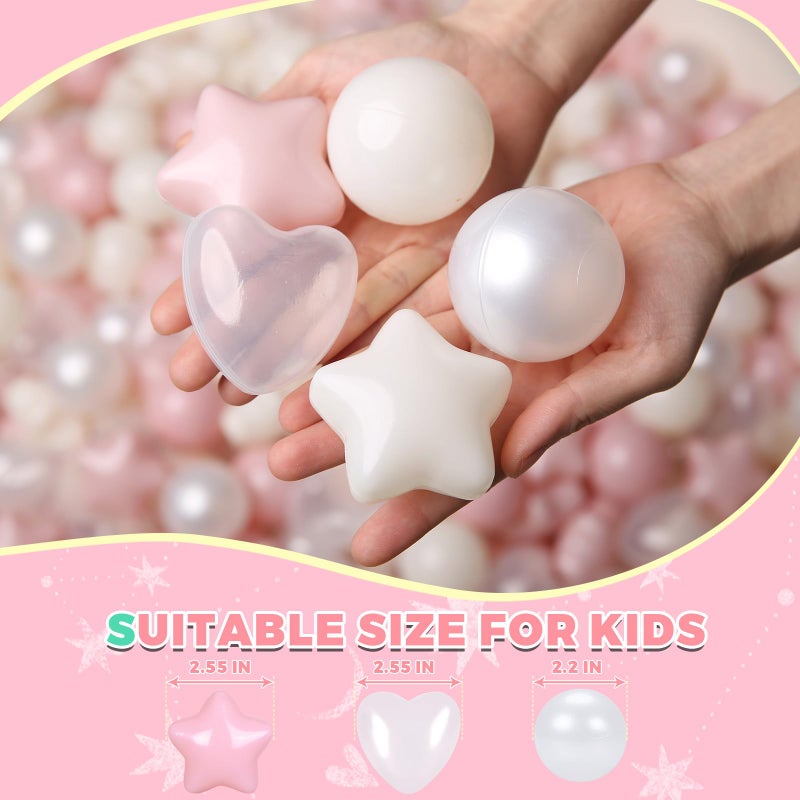 TRENDPLAY Ball Pit Balls Star and Heart Shapes for Toddlers - 200 Count Plastic Balls for Ball Pit Fun and Play, Pink Balls for Ball Pits - Image 3
