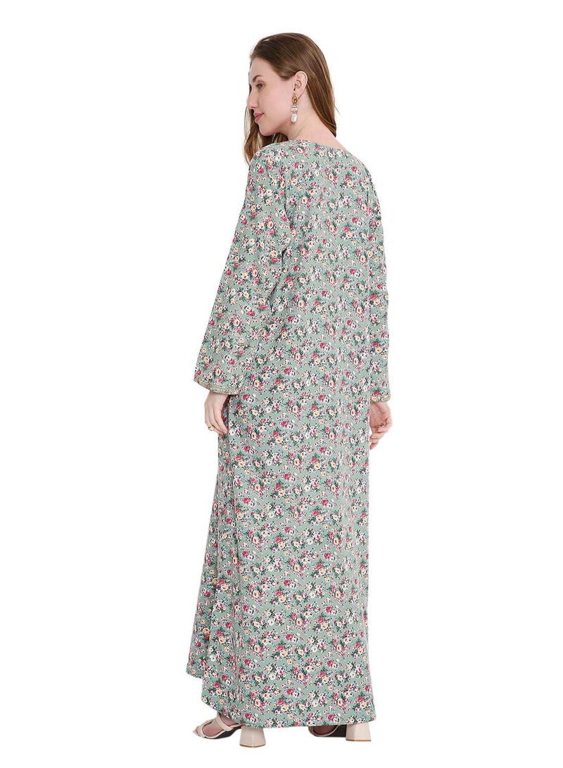 هانا آند سارا جلابية كفتان كلاسيكية طويلة من الفيسكوز بطبعة وتطريز خيوط أنيق - Image 2