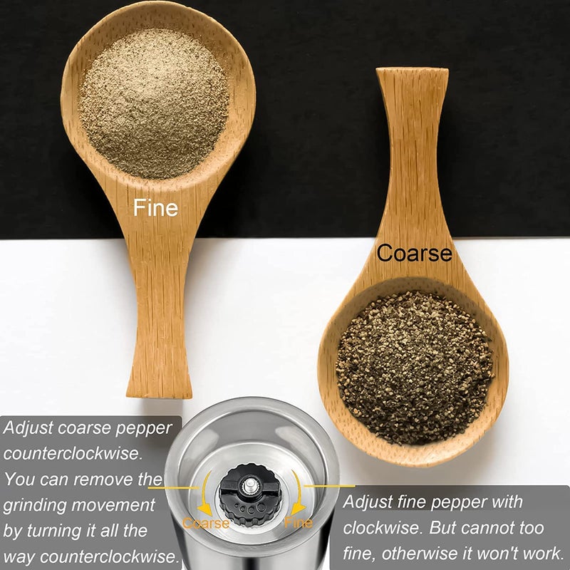 VALAMJI Stainless Steel Glass Body 2 in 1 Salt and Paper Grinder with Adjustable Ceramic Manual Spice Mill Crusher for Kitchen Tool Silver 1PCS - Image 2