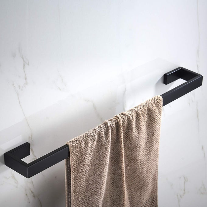 MATTE BLACK BATH TOWEL BAR 24 INCH BATHROOM TOWEL RACK HAND TOWEL HOLDER MODERN HOME DECOR TOWEL ROD BATHROOM ACCESSORIES BLACK TOWEL HANGER TOWEL RAIL TOWEL SHELF BLACK TOWEL BARS WALL MOUNTED