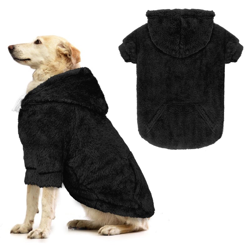 Waoduld Dog Sweaters for Large Dogs,Dog Hoodie,Warm Fuzzy Fleece Sweatshirt with Hood & Pocket,Leash Hole,Cozy Cold Weather Pet Clothes Sweater Hoodie for Large Dogs(Black,2XL) - Image 1