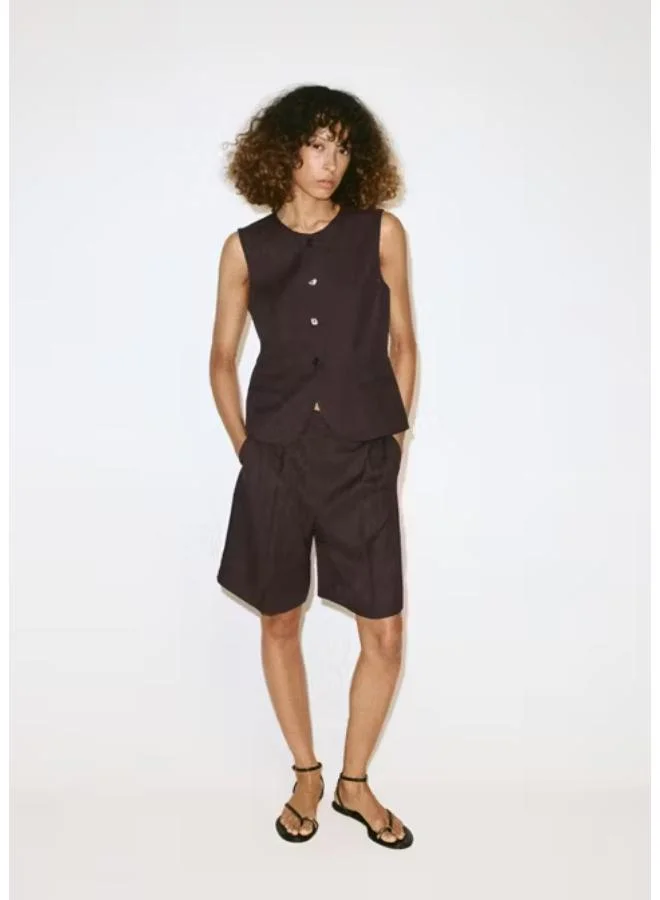 Mango 32-CHOCOLATE Straight Mid-Rise Bermuda Shorts for Women | Best Price UAE