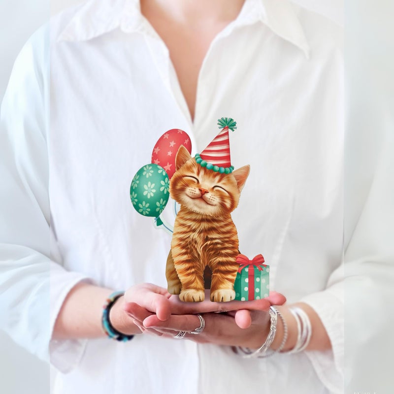 Freshcut Paper Pop Up Cards, Mini Birthday Kitten, 6 Inch Mini Sized 3D Cat Gifts, Popup Greeting Card, Birthday Cards, Paper Cat Cards, Blank Notecard & Envelope - Image 1