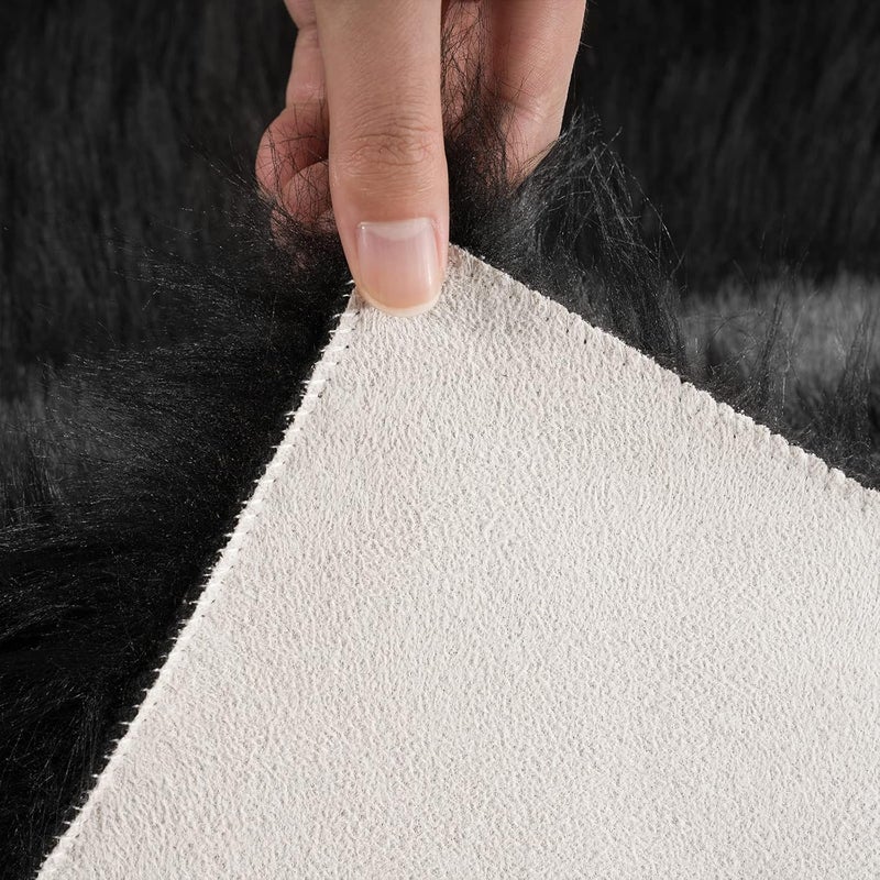 Ciicool Black Fur Rug Fluffy Rug, 2x4 ft Small Faux Fur Rugs for Bedroom, Washable Faux Sheepskin Rug for Sofa Couch Seat Cushion, Thick Shaggy Furry Rugs Floor Carpets for Bedside Living Room - Image 4