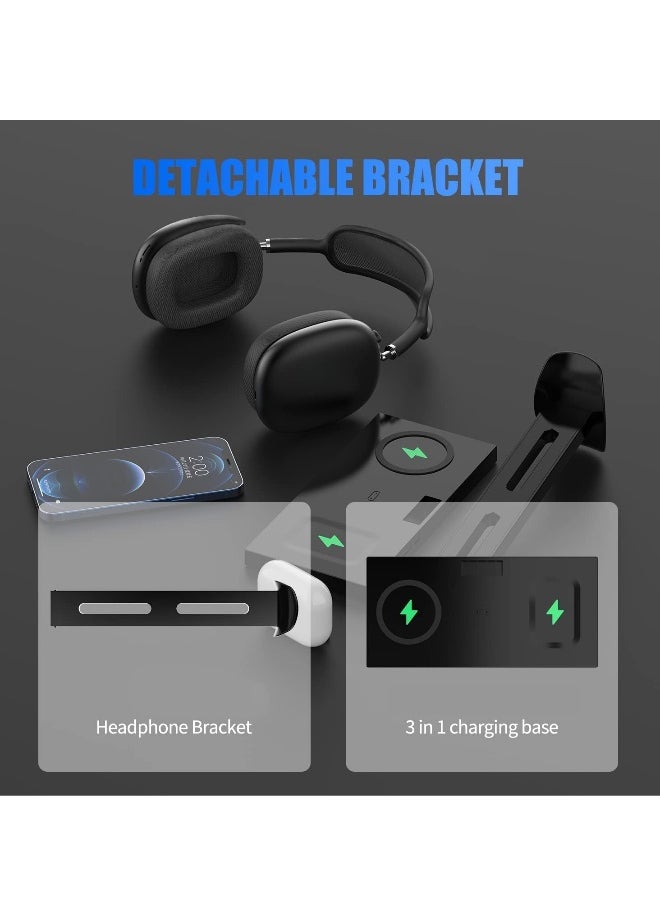 Generic - Headphone Stand with Wireless Charger Headset Holder 2 Type USB C Port 3 in 1 Fast Wireless Charging Station Dock for AirPods Max AirPods Pro 2 iPhone 13 12 11 Series and All Headphones - Image 1