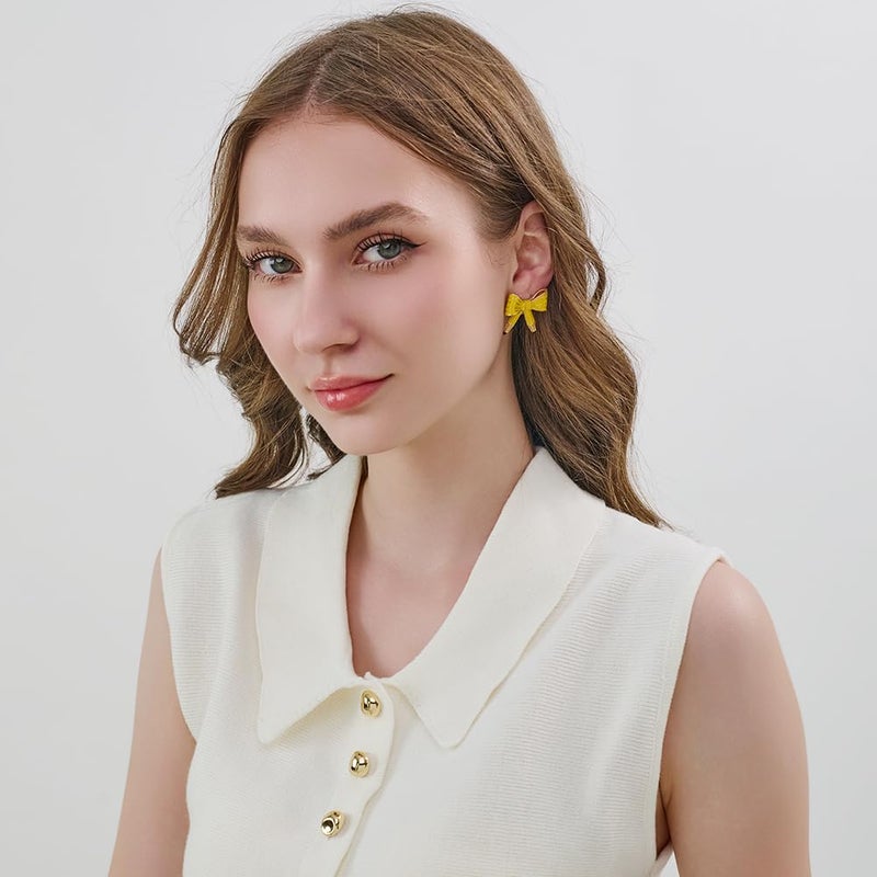 FAUTHENTICUTE Cute Teacher Earrings For Women Large Yellow Enamelled Pencil Studs Chunky Statement Earring Back To School Teacher Gift - Image 3