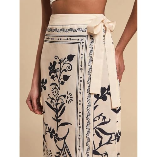 Sujama Women’s Floral Print Wrap Skirts Boho Tie Knot Skirt High Waist Causal Cute Flower Graphic Long Skirts Beachwear 2025 Apricot - Image 4