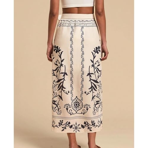 Sujama Women’s Floral Print Wrap Skirts Boho Tie Knot Skirt High Waist Causal Cute Flower Graphic Long Skirts Beachwear 2025 Apricot - Image 2