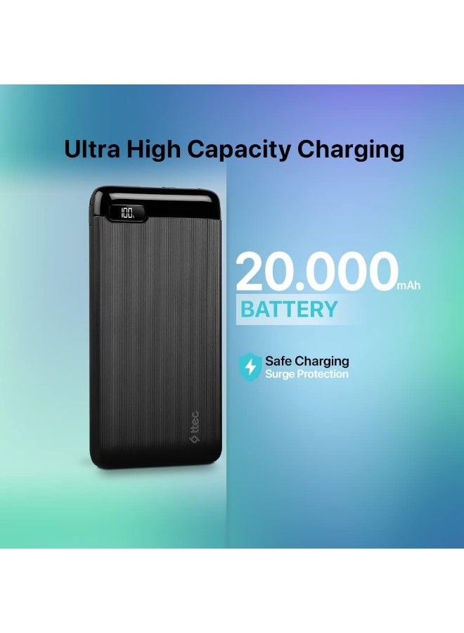 تي تك باور بنك من تيتك باورسلم LCD بسعة 20,000 مللي أمبير مع مدخل/مخرج USB-C - أسود - Image 4