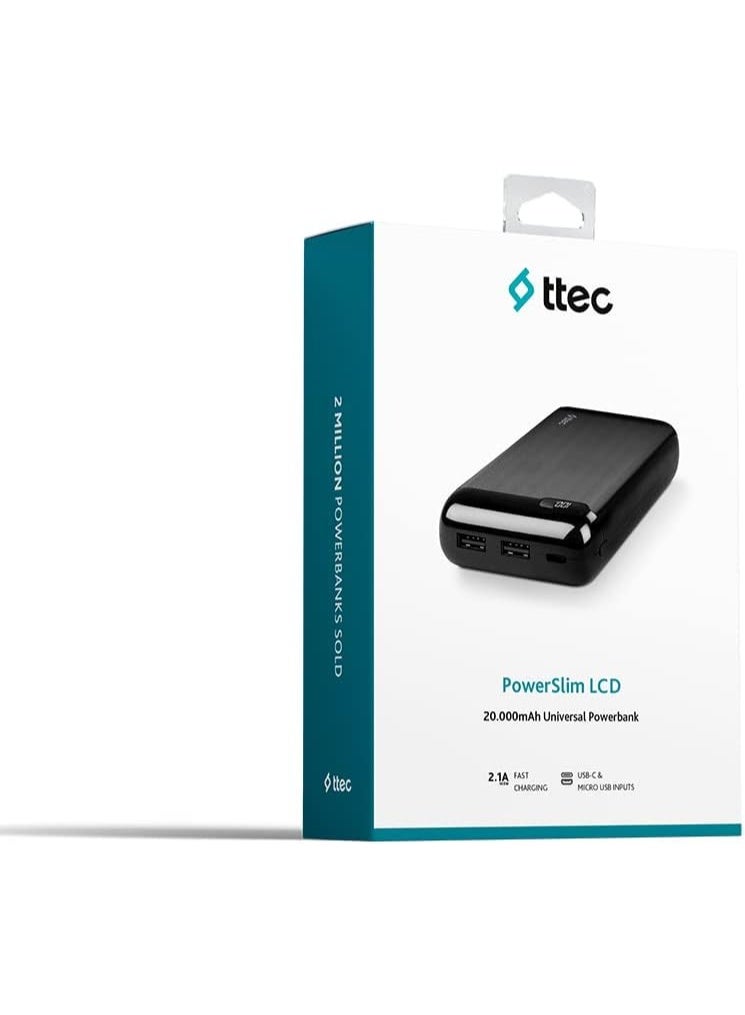 تي تك باور بنك من تيتك باورسلم LCD بسعة 20,000 مللي أمبير مع مدخل/مخرج USB-C - أسود - Image 1