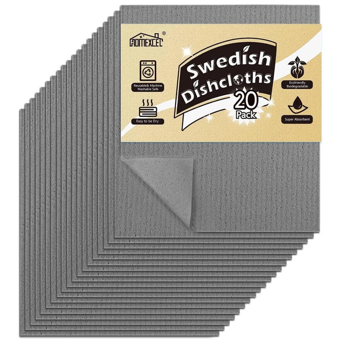 SWEDISH DISHCLOTHS FOR KITCHEN 20 PACK SPONGE DISH CLOTH FOR COUNTERS WASHING DISHES REUSABLE AND ABSORBENT PAPER TOWELS GREY