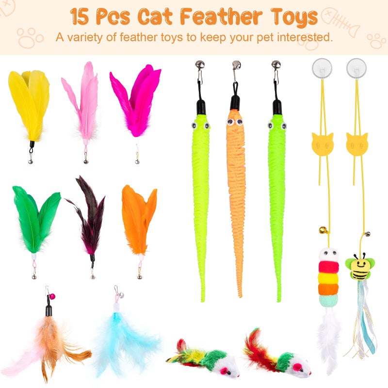 Depets Cat Wand Toy, 15 Pcs Interactive Cat Feather Toys for Indoor Self Play & Exercise, 2 Play Modes Kitten Teaser Wand, Reusable Suction Cup Kitten Toys - Image 4