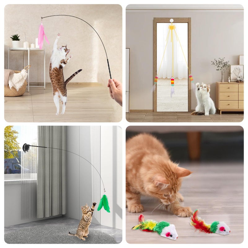 Depets Cat Wand Toy, 15 Pcs Interactive Cat Feather Toys for Indoor Self Play & Exercise, 2 Play Modes Kitten Teaser Wand, Reusable Suction Cup Kitten Toys - Image 5