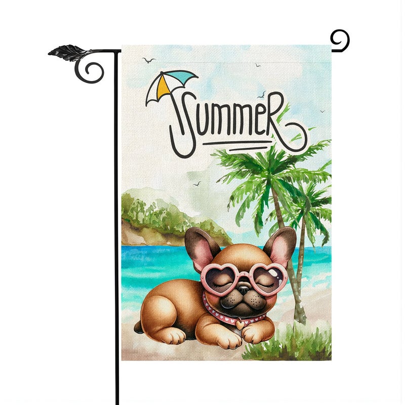 Summer Dog Garden Flag 12x18 Inch For French Bulldog Lovers Cute Themed Yard Gift - Image 1