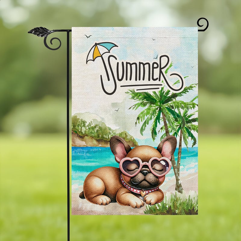 Summer Dog Garden Flag 12x18 Inch For French Bulldog Lovers Cute Themed Yard Gift - Image 3