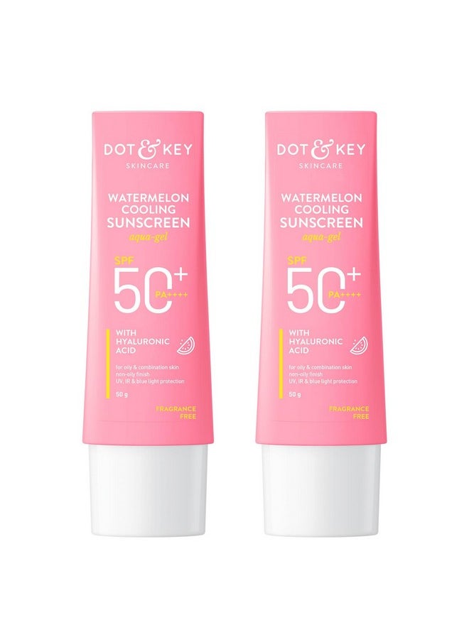 Dot & Key Dot & Key Watermelon Hyaluronic Cooling Sunscreen SPF 50 PA+++ Combo (Pack of 2, 50gm each) | For Oily, Normal & Combination Skin | UV + Blue Light Protection | Lightweight | No White Cast  - Image 1