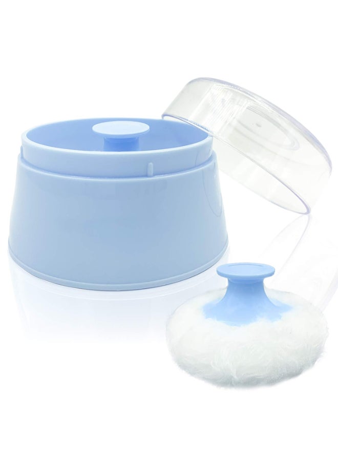 Aurasin BPA Free Baby Powder Puff Box Large 28 Fluffy Body AfterBath Powder Case Baby Care FaceBody Villus Powder Puff Container Makeup Cosmetic Talcum Powder Container with Hand Holder Blue - Image 3