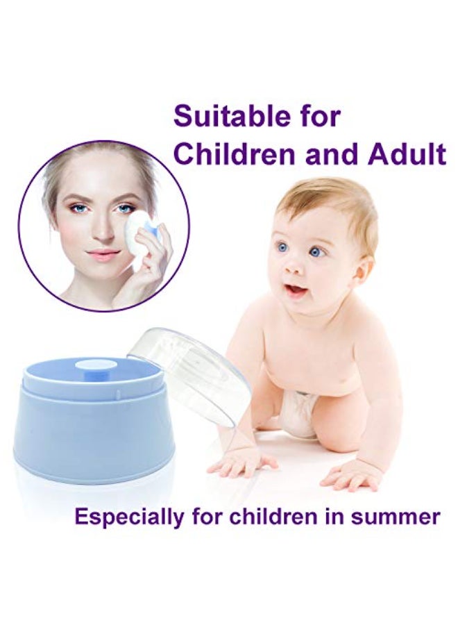 Aurasin BPA Free Baby Powder Puff Box Large 28 Fluffy Body AfterBath Powder Case Baby Care FaceBody Villus Powder Puff Container Makeup Cosmetic Talcum Powder Container with Hand Holder Blue - Image 4