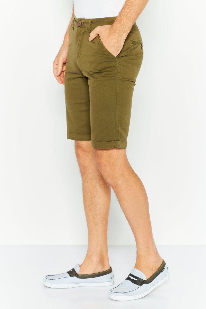GAS Men Solid Chino Shorts, Olive - Image 3